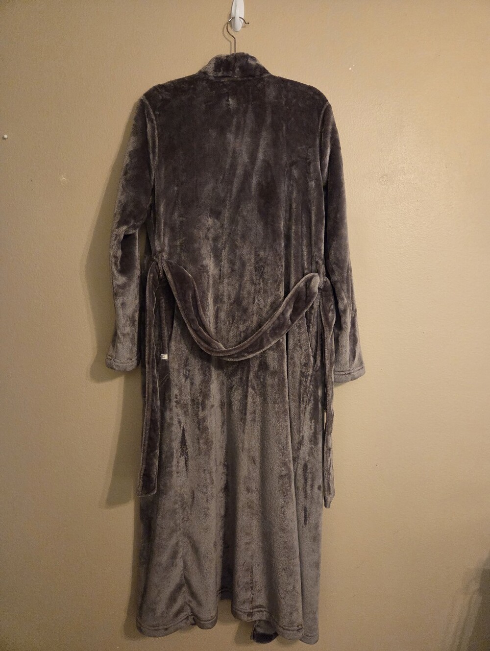 UGG Marlow Charcoal Grey Double-Fleece Knit Tie Waist Long Robe Sleepwear SZ L - Picture 5 of 10
